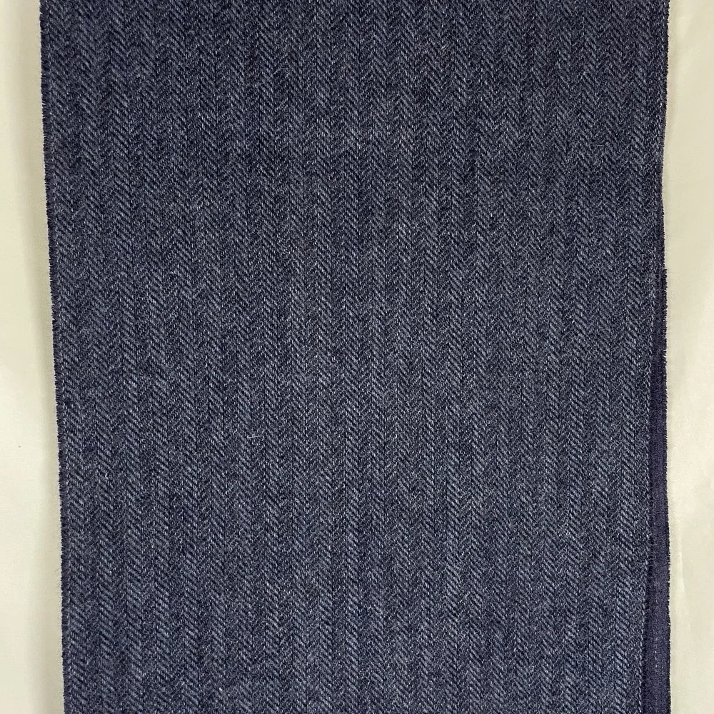 J Crew Cashmere Reversible Scarf Mens 65x12‎ Navy Herringbone Pin Stripe Fringe